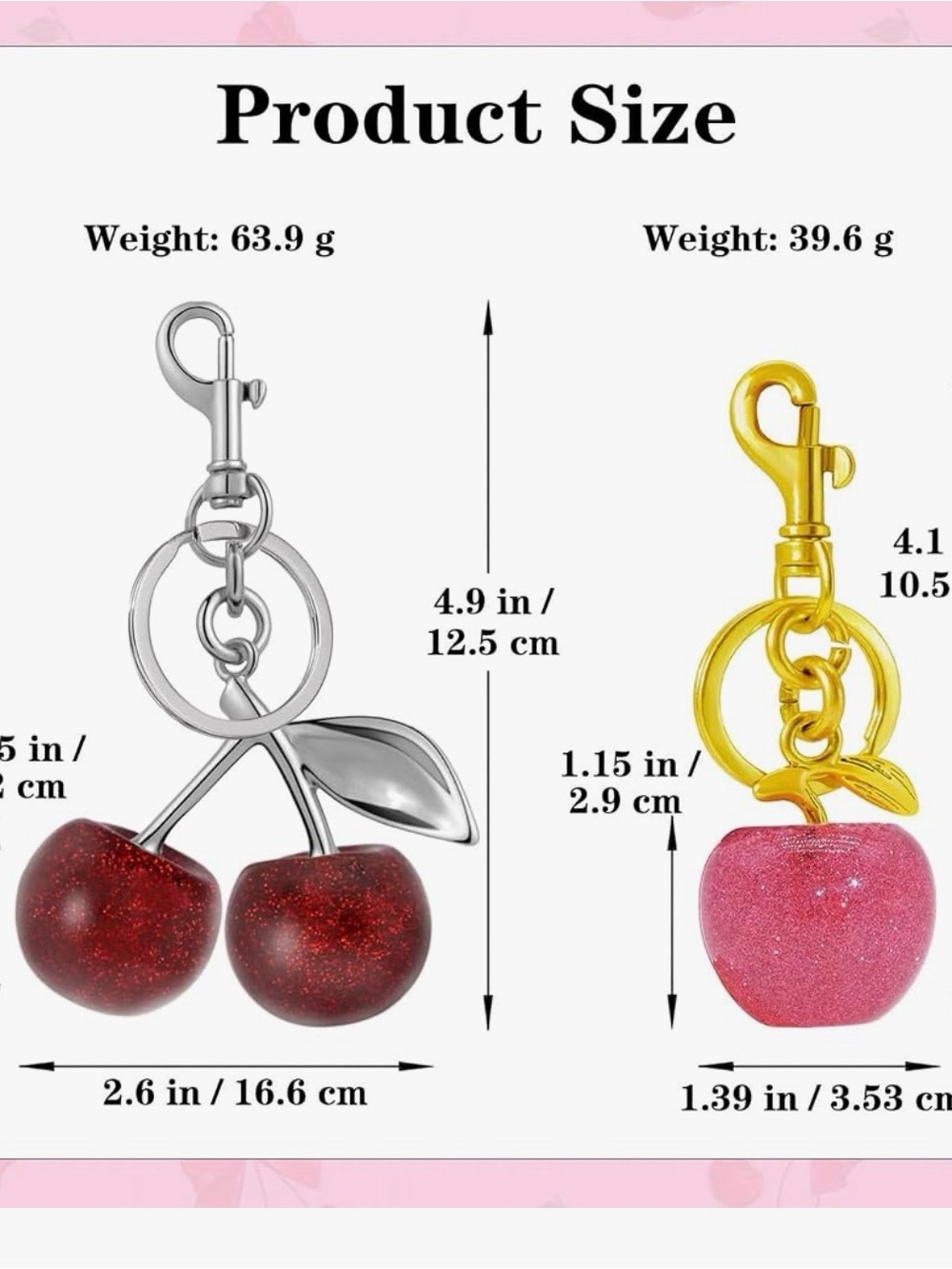 Cherry Bag Charm Keychains - Assorted - ‼️PICK ONE‼️ (silver tone hardware) - Picture 10 of 10